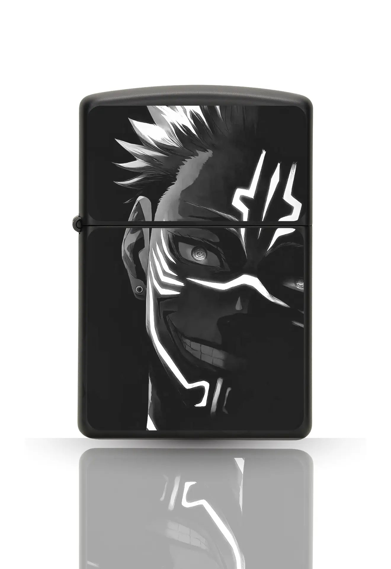 Briquet style Zippo Noir Matte – Sukuna "JJK" / Briquet rechargeable à essence. Majestico Gift Store