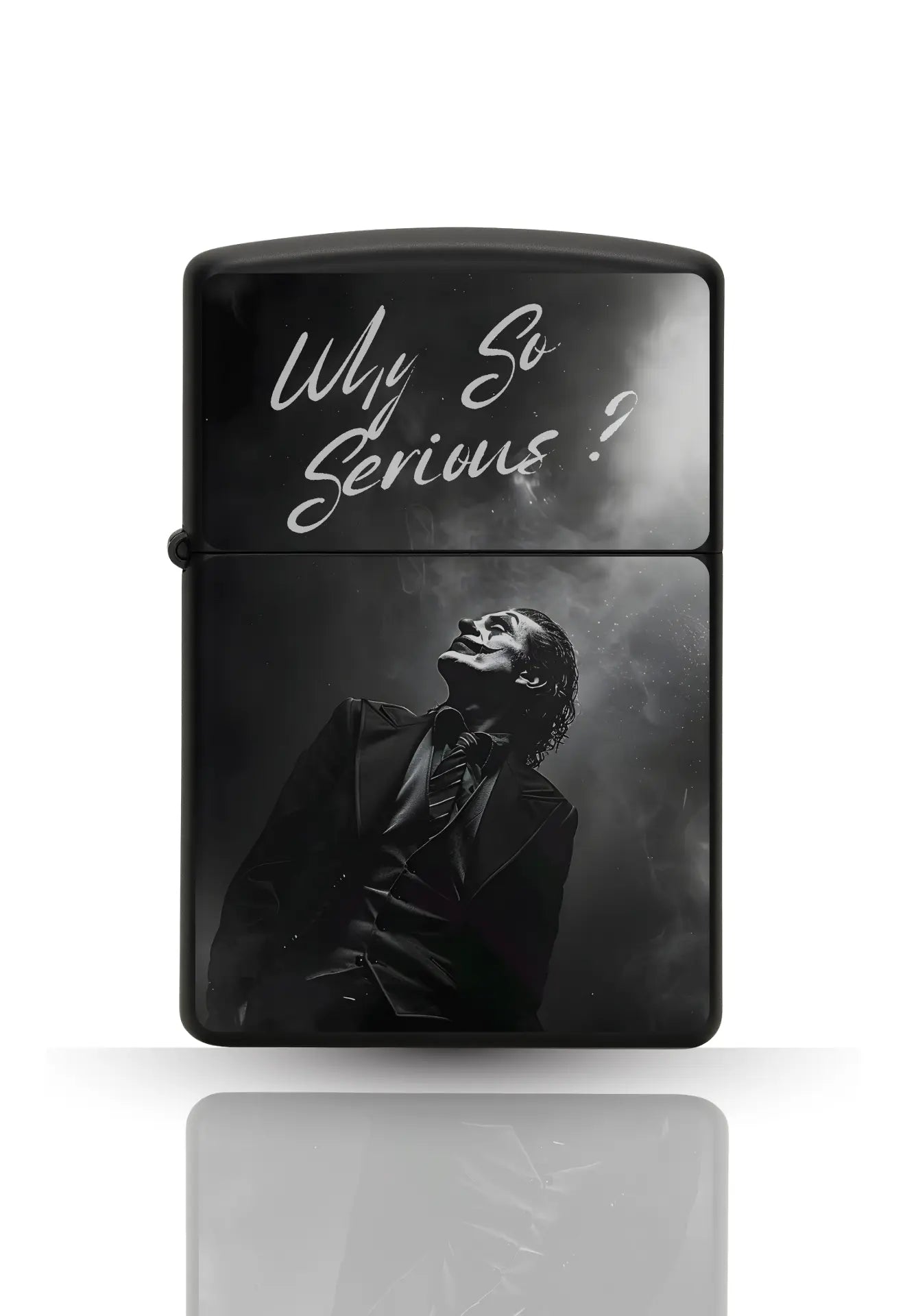 Briquet style Zippo Noir Matte – JOKER "Why So Serious" / Briquet rechargeable à essence. Majestico Gift Store