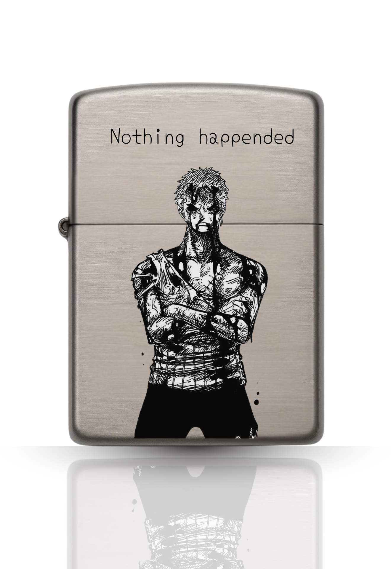 Briquet style Zippo argent Poli – Design Zoro "Nothing happended" One piece.