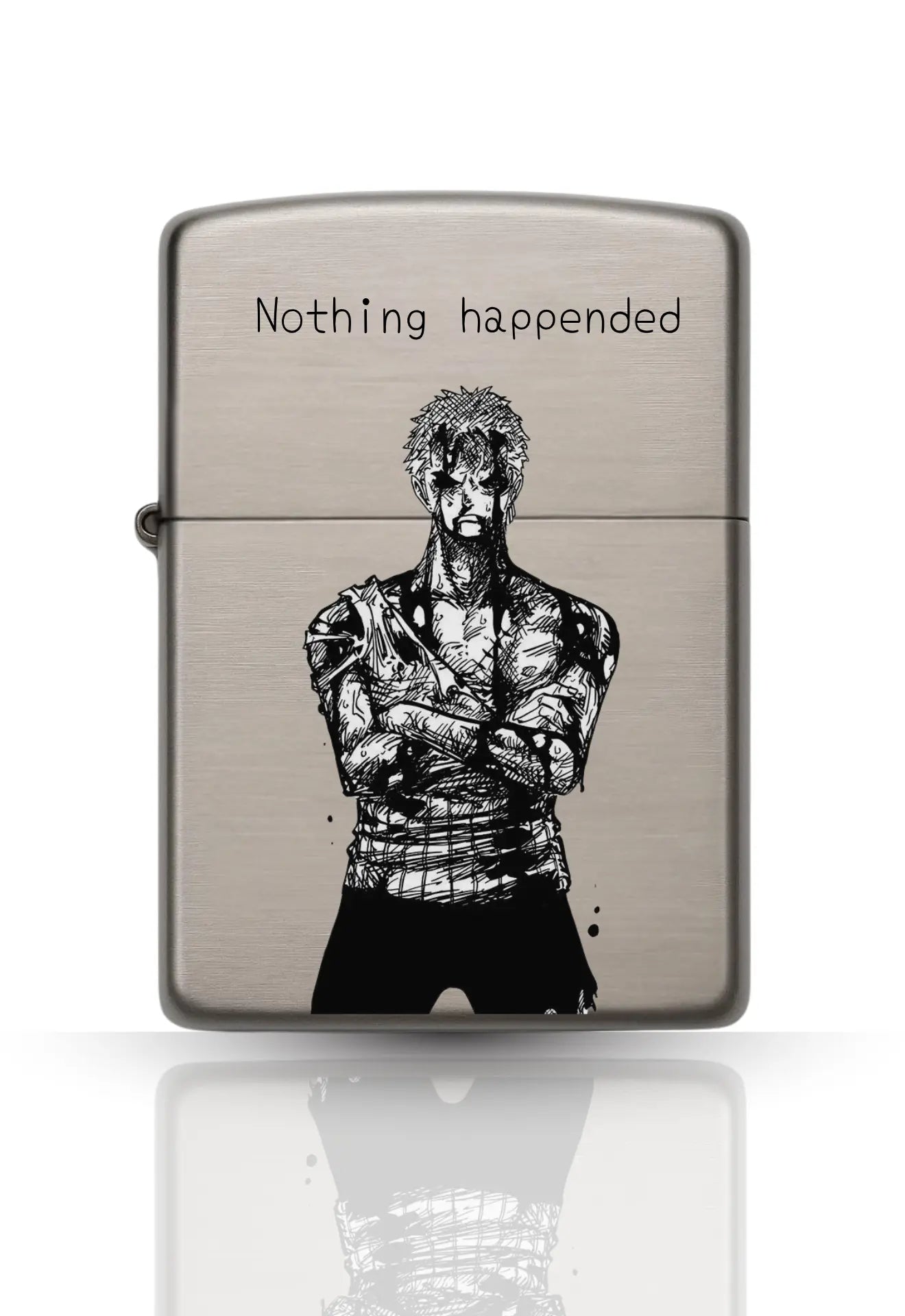 Briquet style Zippo argent Poli – Design Zoro "Nothing happended" One piece. Majestico Gift Store