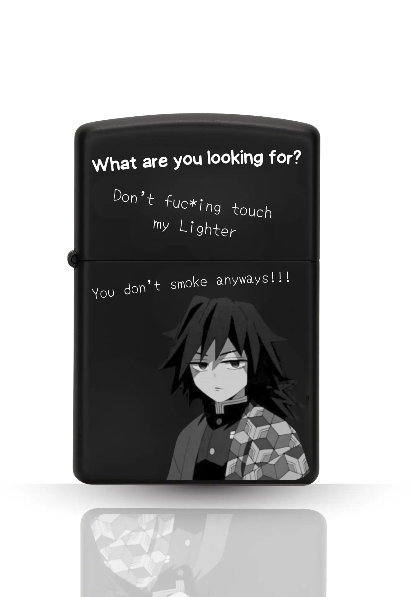 Briquet style Zippo Noir Matte – Giyu "Demon Slayer" / Briquet rechargeable à essence. Majestico Gift Store