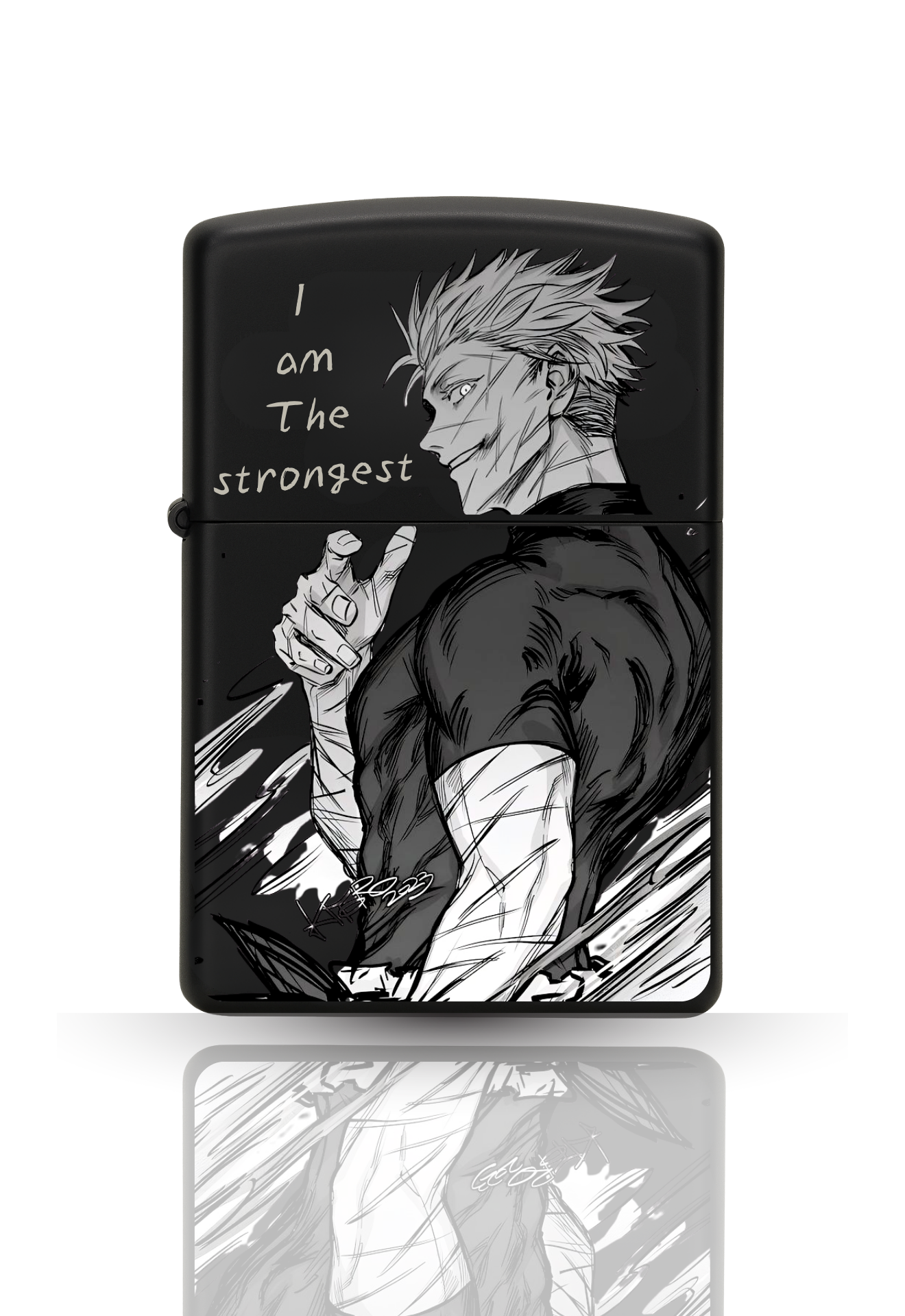Briquet style Zippo Noir Matte – Gojo Satoro "JJK" / Briquet rechargeable à essence.
