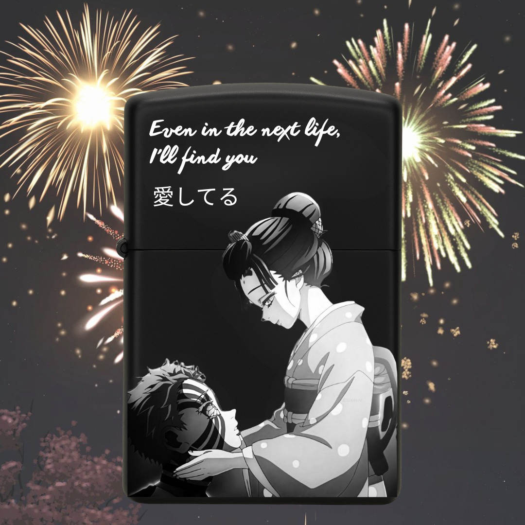 Briquet Noir style Zippo rechargeable, cadeau pour homme Demon Slayer