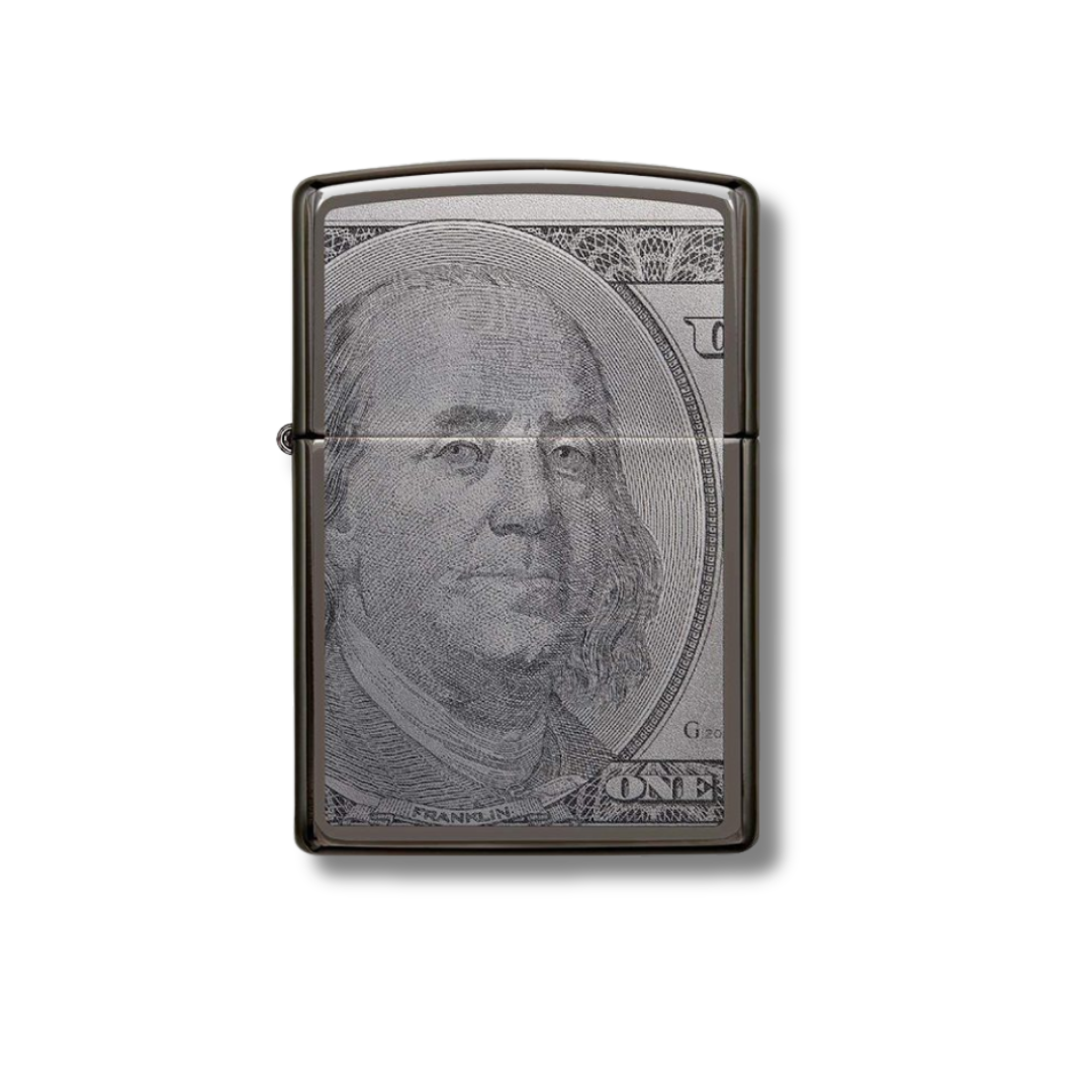 Briquet Argent Poli Rechargeable, cadeau pour homme-Design 100 Dollar Bill