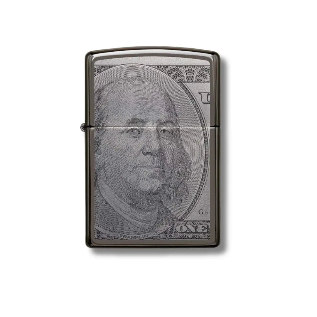 Briquet Argent Poli Rechargeable, cadeau pour homme-Design 100 Dollar Bill Majestico Gift Store