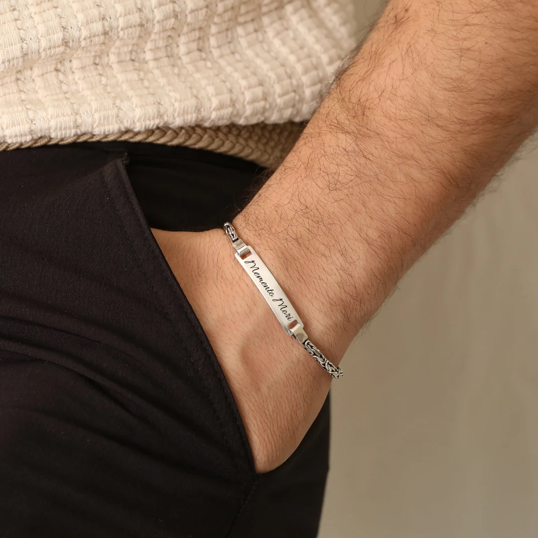 Bracelet avec chaine en argent 925, option de personnalisation, cadeau pour homme