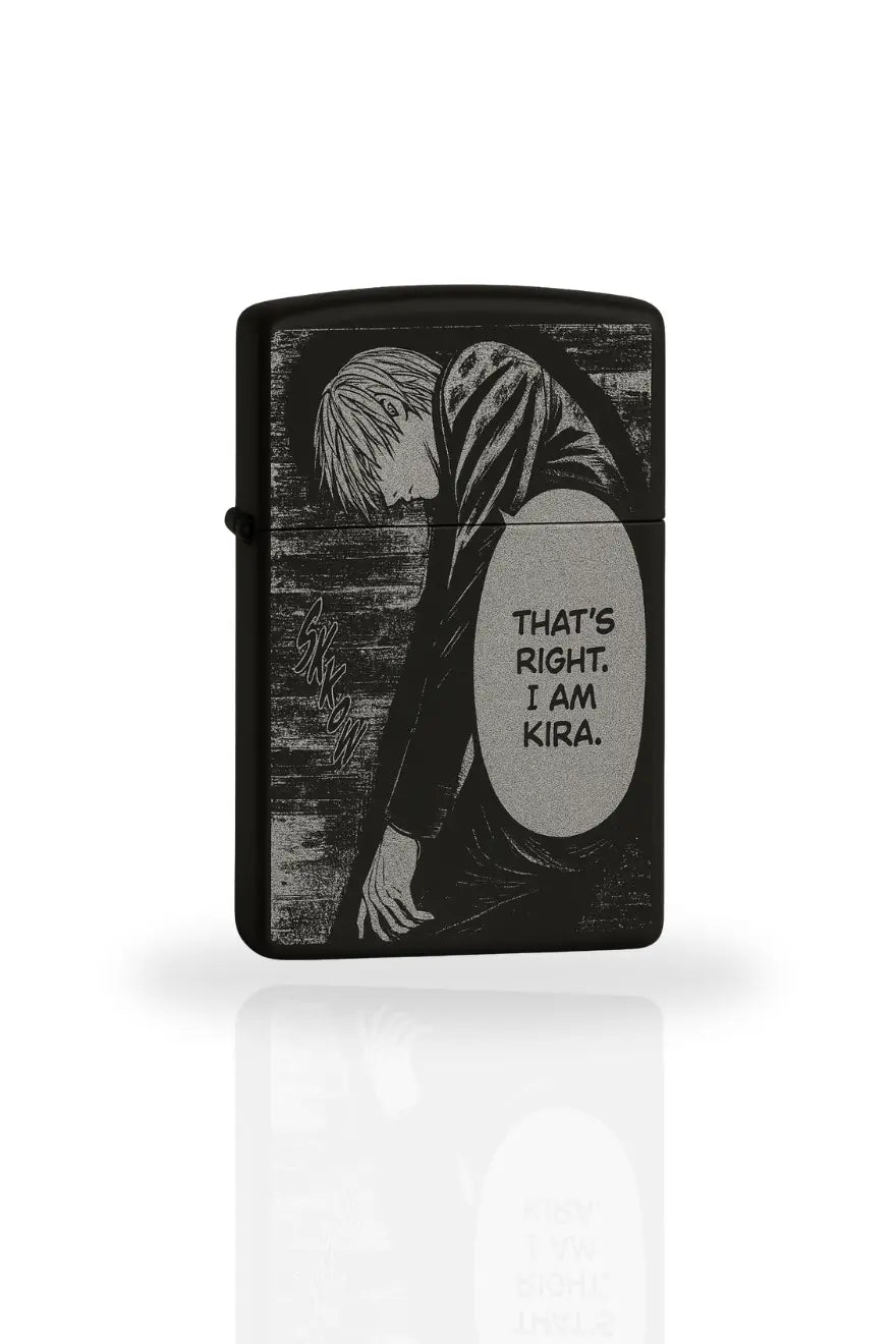 Briquet noir mate style Zippo rechargeable Modèle Kira death note Majestico Gift Store