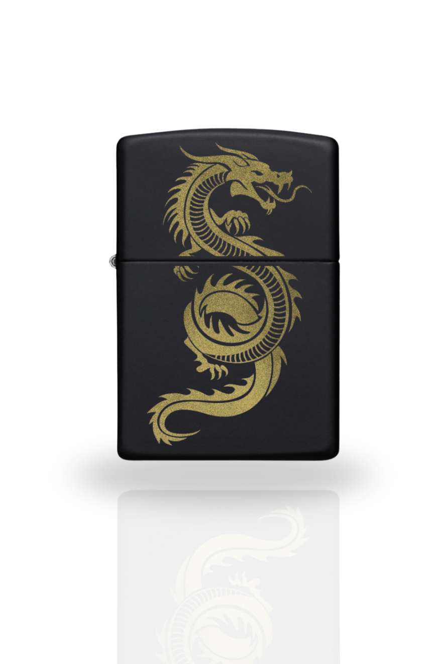 Briquet Noir style Zippo Design Dragon doré cadeau pour homme