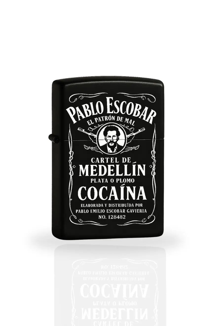 Briquet style zippo noir rechargeable modèle Pablo Escobar Majestico Gift Store