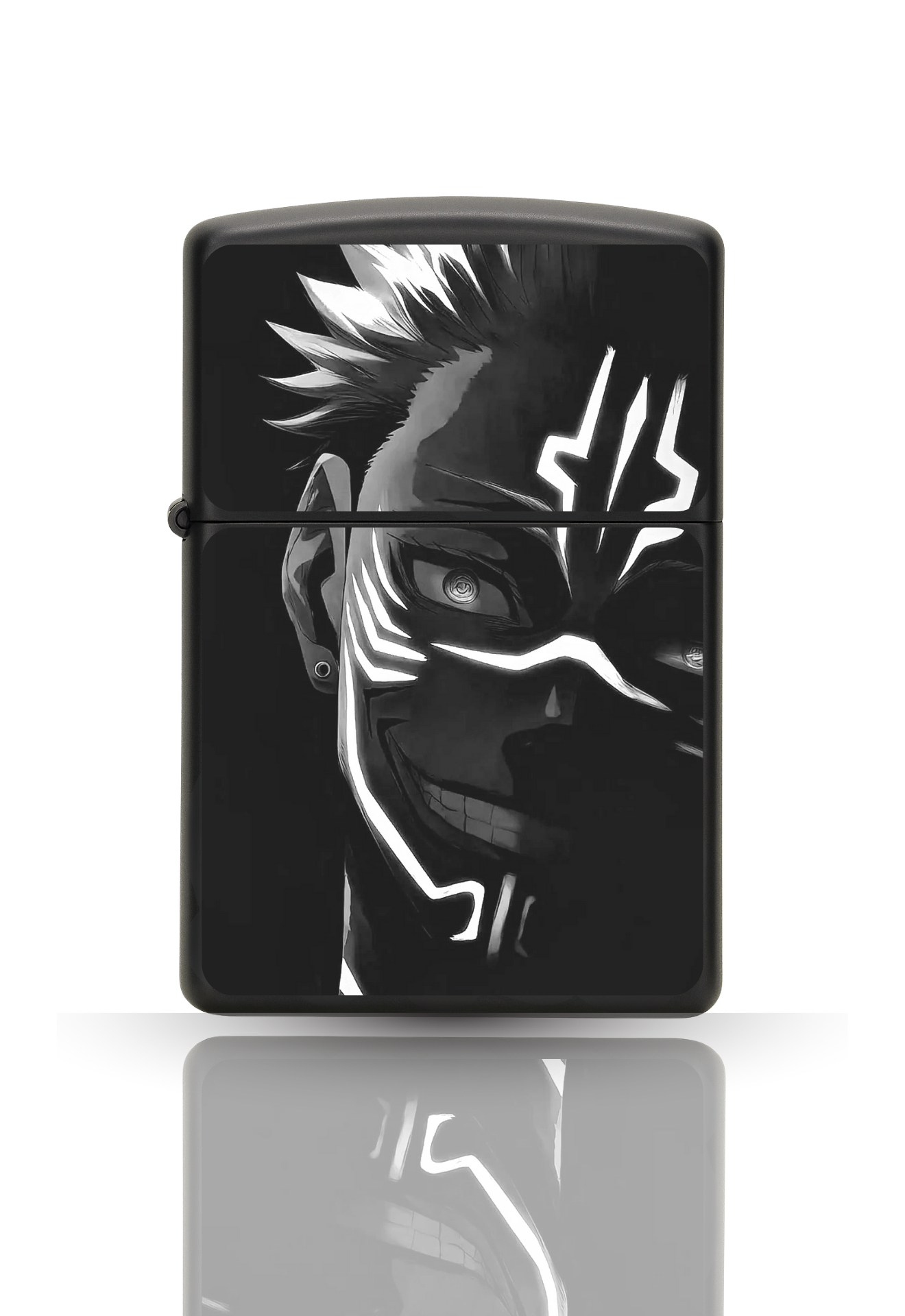 Briquet style Zippo Noir Matte – Sukuna "JJK" / Briquet rechargeable à essence.
