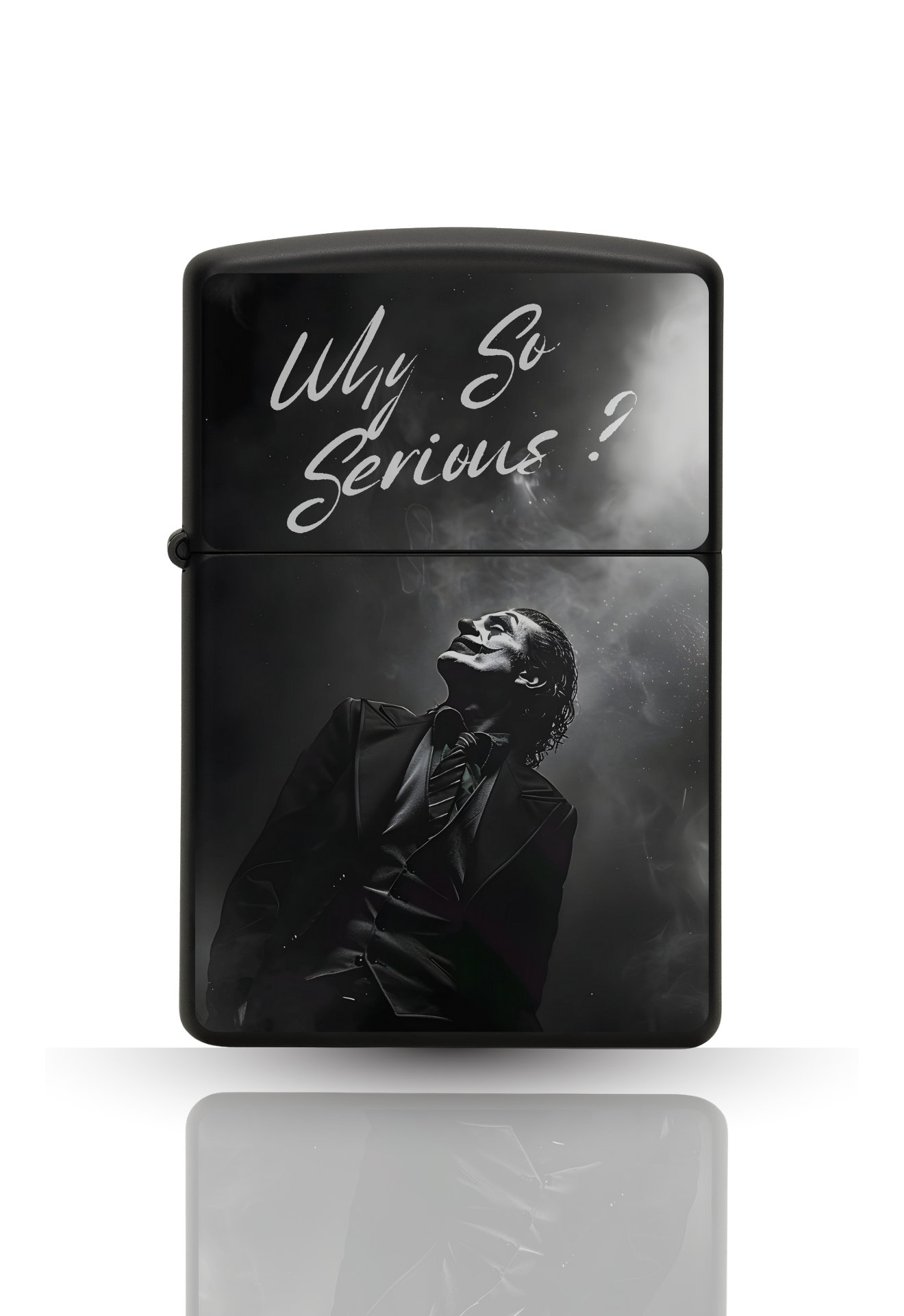 Briquet style Zippo Noir Matte – JOKER "Why So Serious" / Briquet rechargeable à essence.