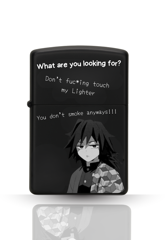 Briquet style Zippo Noir Matte – Giyu "Demon Slayer" / Briquet rechargeable à essence.