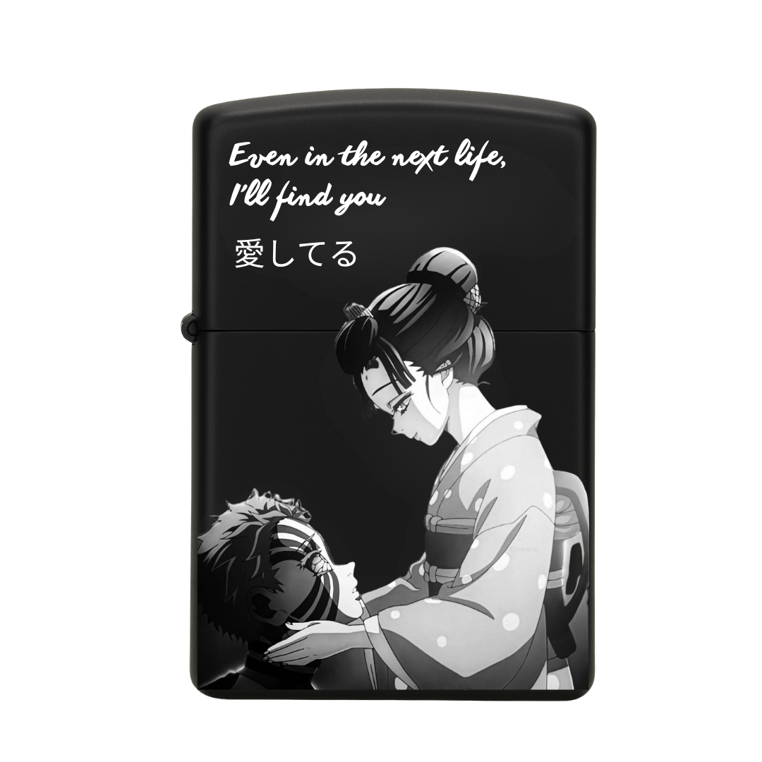 Briquet Noir style Zippo rechargeable, cadeau pour homme Demon Slayer