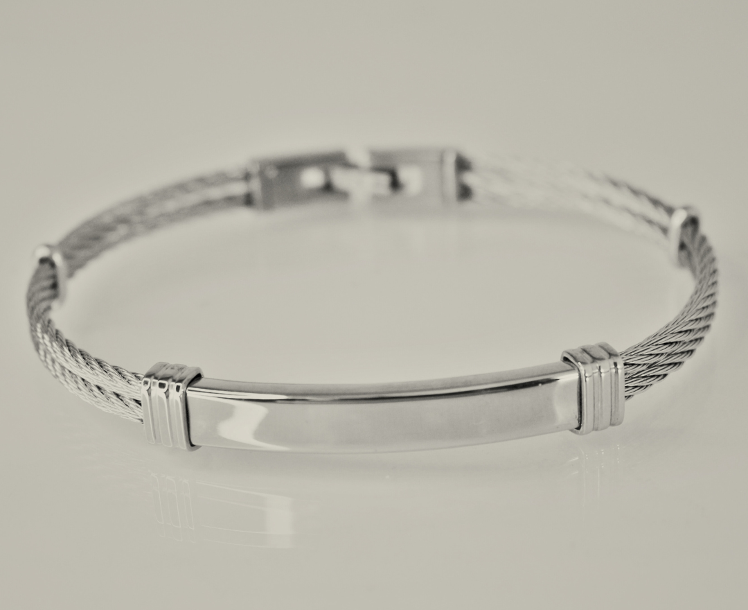 Bracelet Homme Personnalisé  – Câble Tressé & Plaque Argentée Élégante - Cadeau pour homme