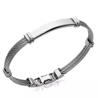 Bracelet Homme Personnalisé  – Câble Tressé & Plaque Argentée Élégante - Cadeau pour homme