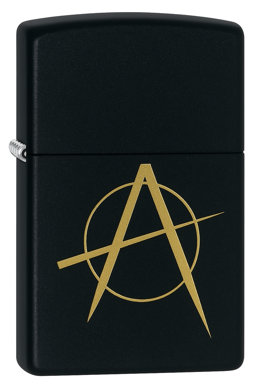 Briquet style zippo noir rechargeable modèle Signe d'Anarchy