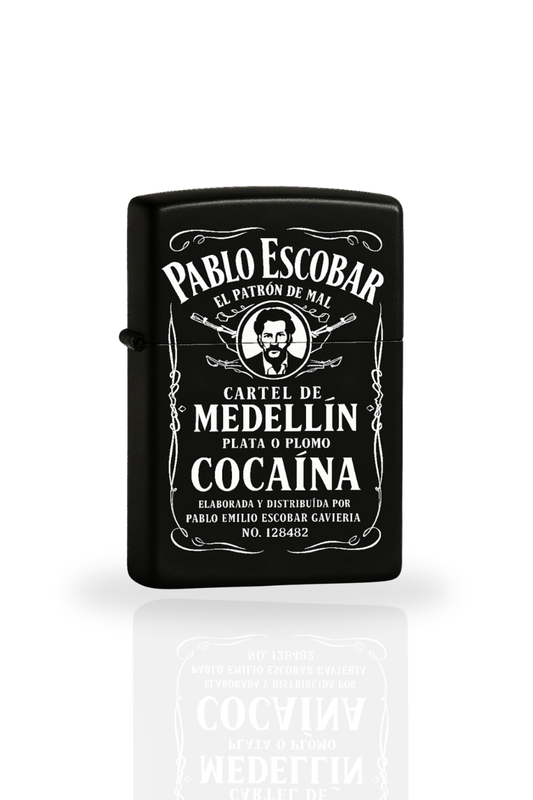 Briquet style zippo noir rechargeable modèle Pablo Escobar