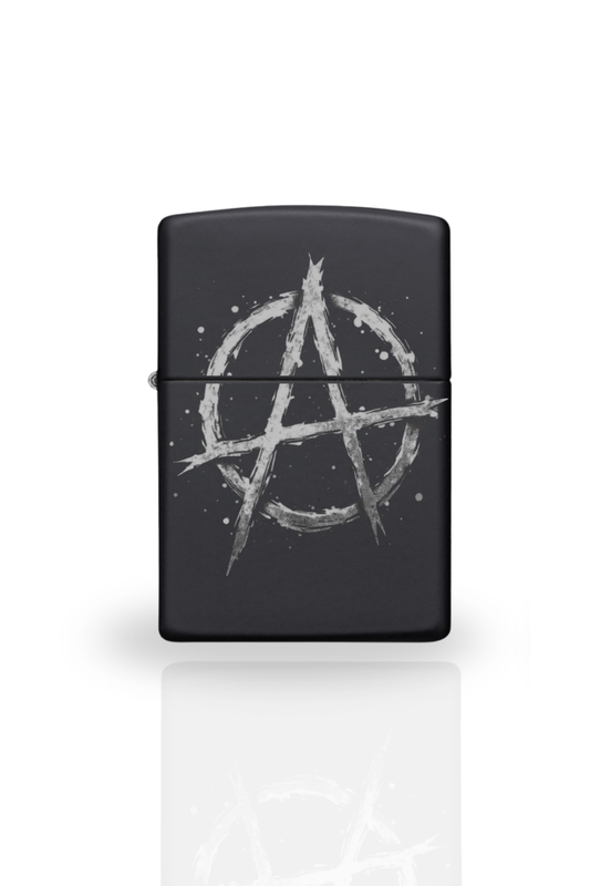 Briquet style zippo noir rechargeable modèle Signe d'Anarchy