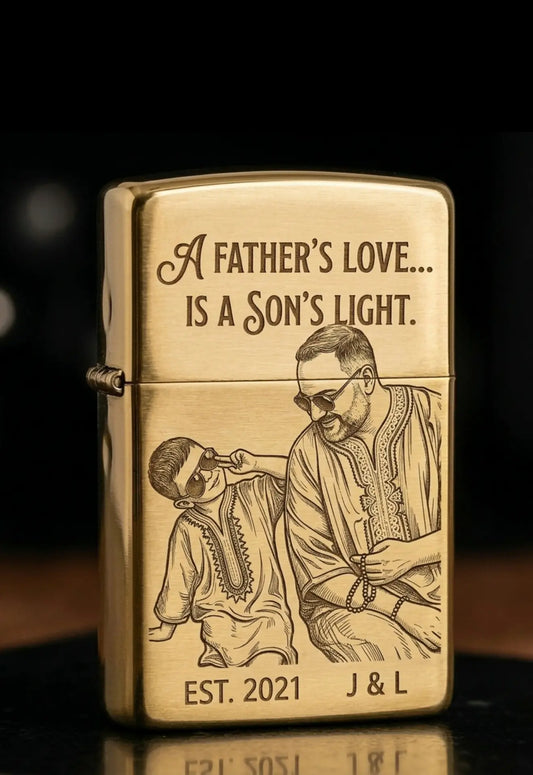 Briquet Style Zippo Doré rechargeable Polished gravure personnalisé Majestico Gift Store