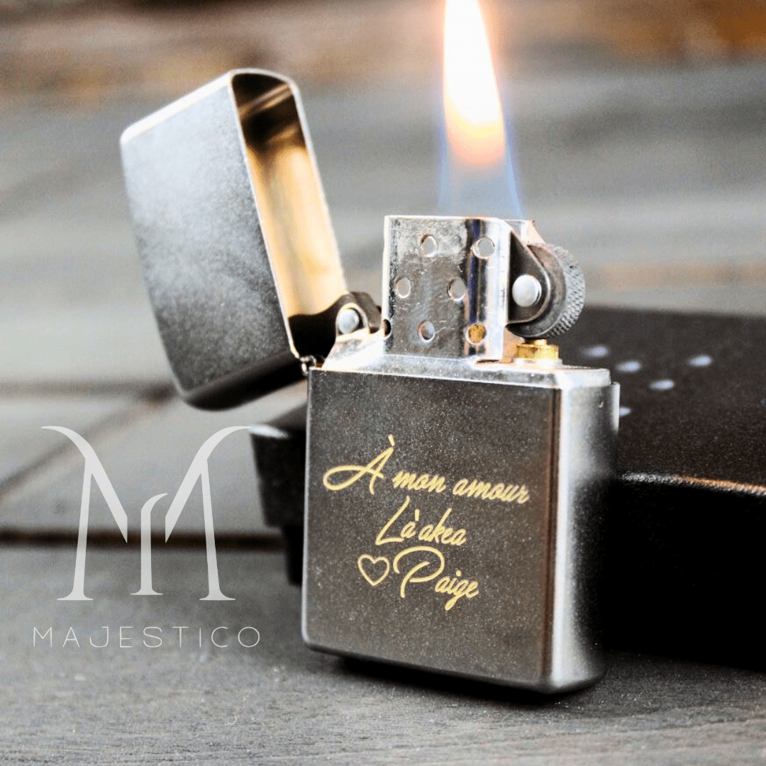 Briquet Argenté style Zippo brossé - personnalisé, cadeau pour homme - Ma boutique