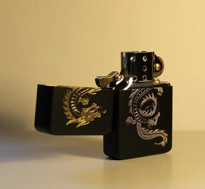 Briquet Noir style Zippo Design Dragon doré cadeau pour homme - Ma boutique