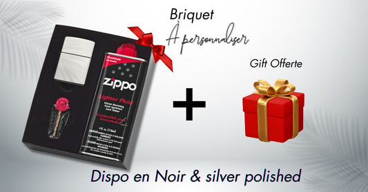 Coffret kit Smoker composé, briquet avec gravure personnalisé + essence zippo et pièce de secours + cadeau offert