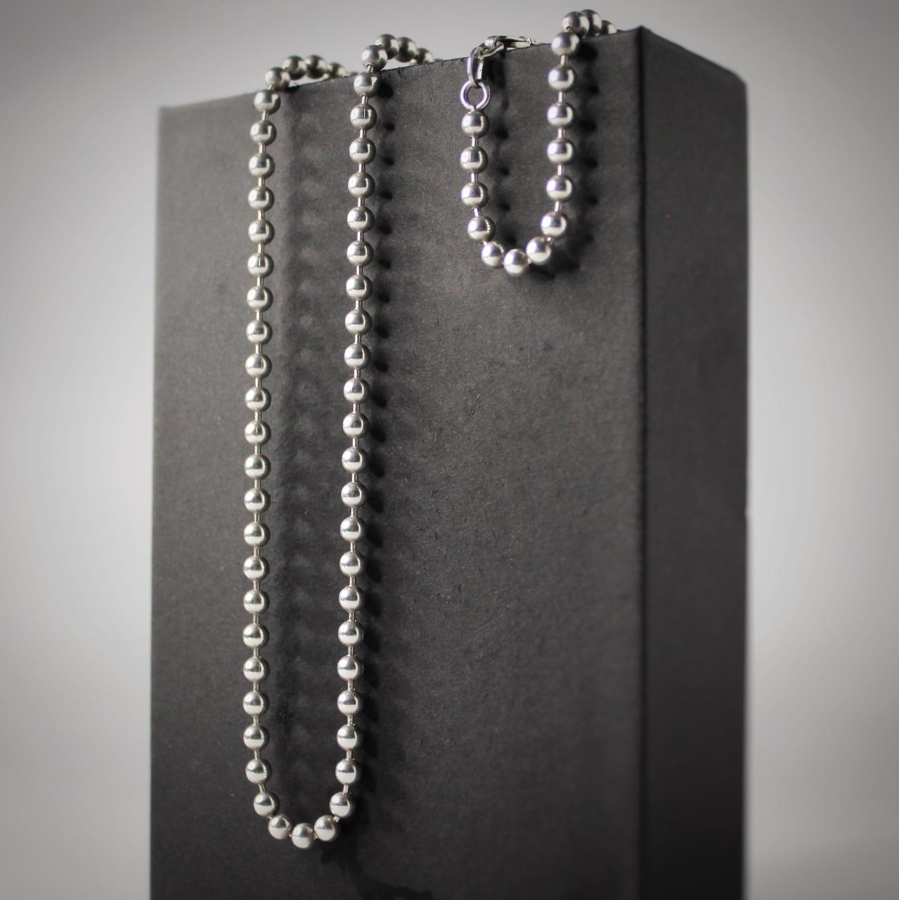 Chaine en maille boules en argent 925, cadeau pour homme Maroc - Majestico Gift Store